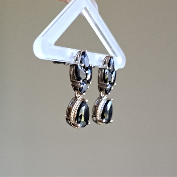 Midnight Sapphire Dangling Earrings in Platinum Over 925 Sterling Silver - Picture 5 of 9